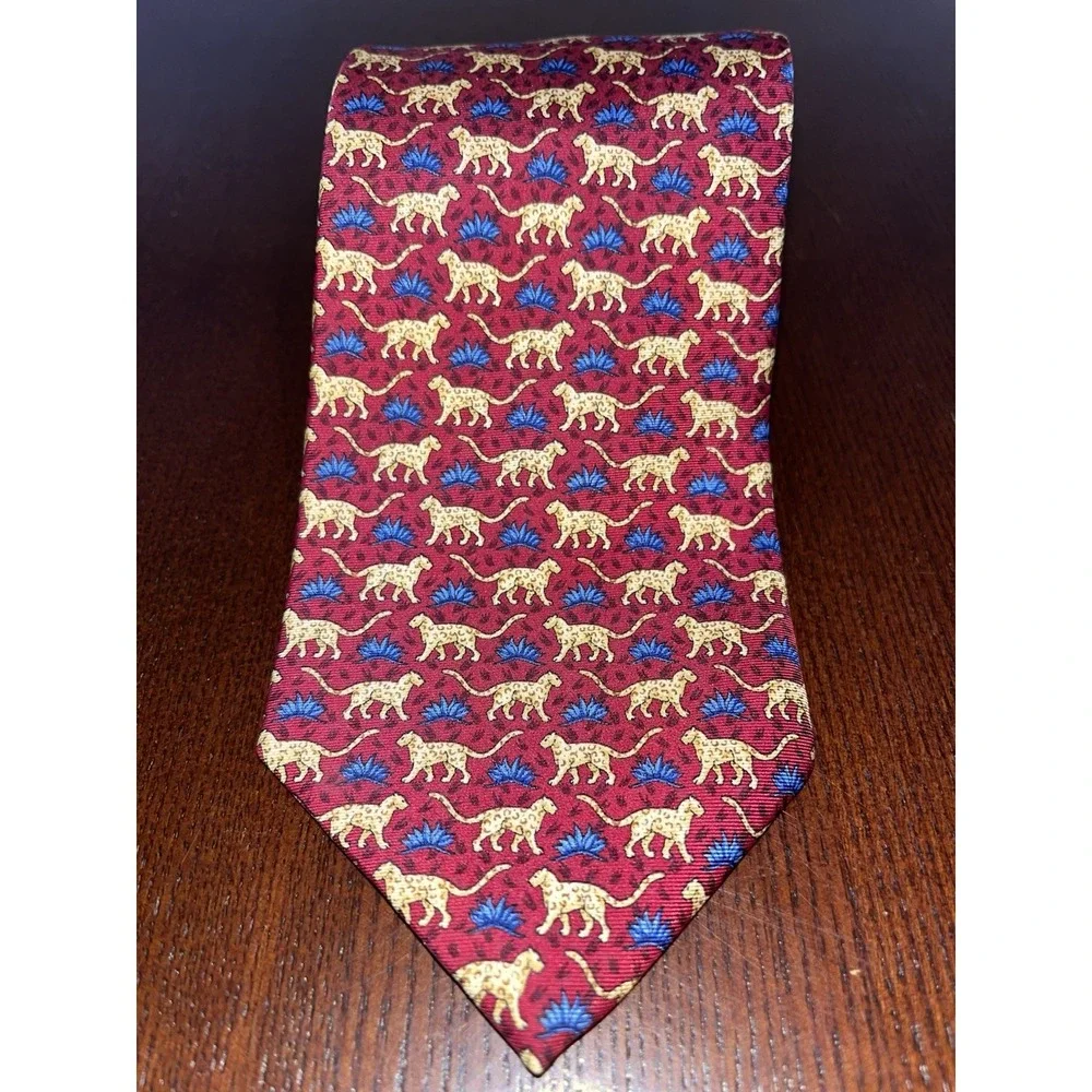 Brooks Brothers 346 Pure Silk Red‎ Jaguar Print Tie 58